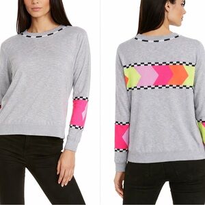 Wispr By Brodie Bright Chevron Gray Cotton Silk Blend Pullover Sweater Large